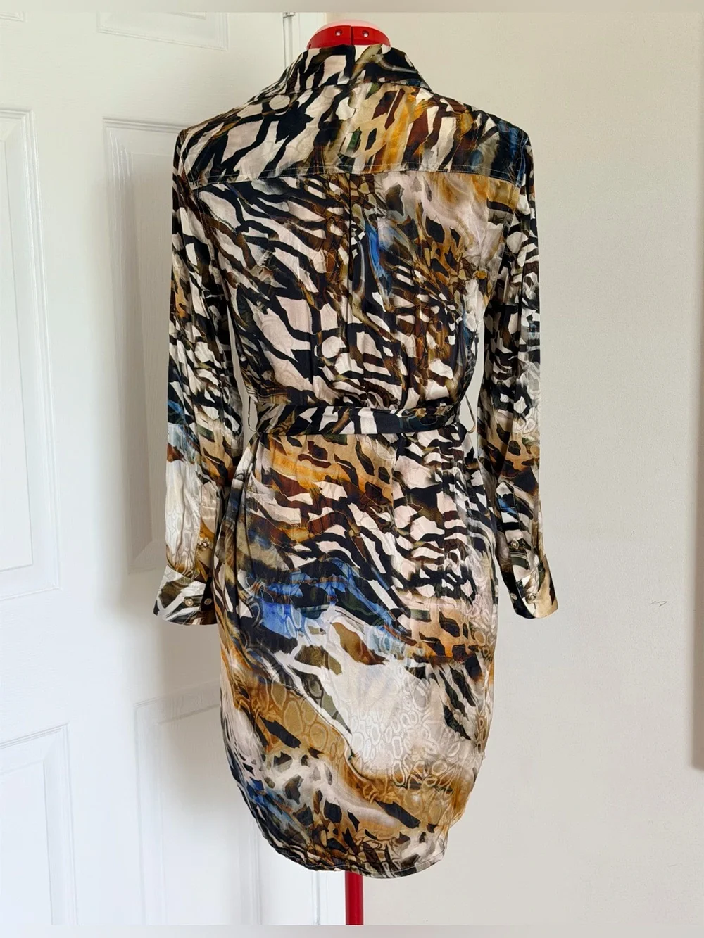 $280 NWOT Marciano Guess 100% Silk Animal Print Shirt Dress Tunic XS–S Belted - Picture 2 of 9